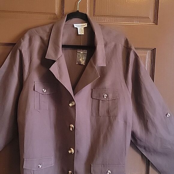 Jessica London- Linen/Rayon brown collared button down front Jacket 26W. NWT. - Picture 3 of 11